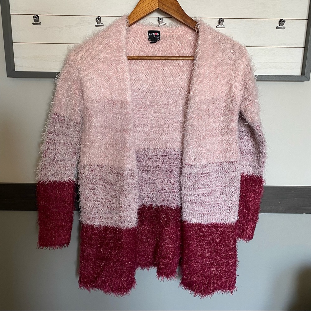 RASMON soft teddy bear texture girls cardigan eyelash knit long sleeve size M - Picture 1 of 8